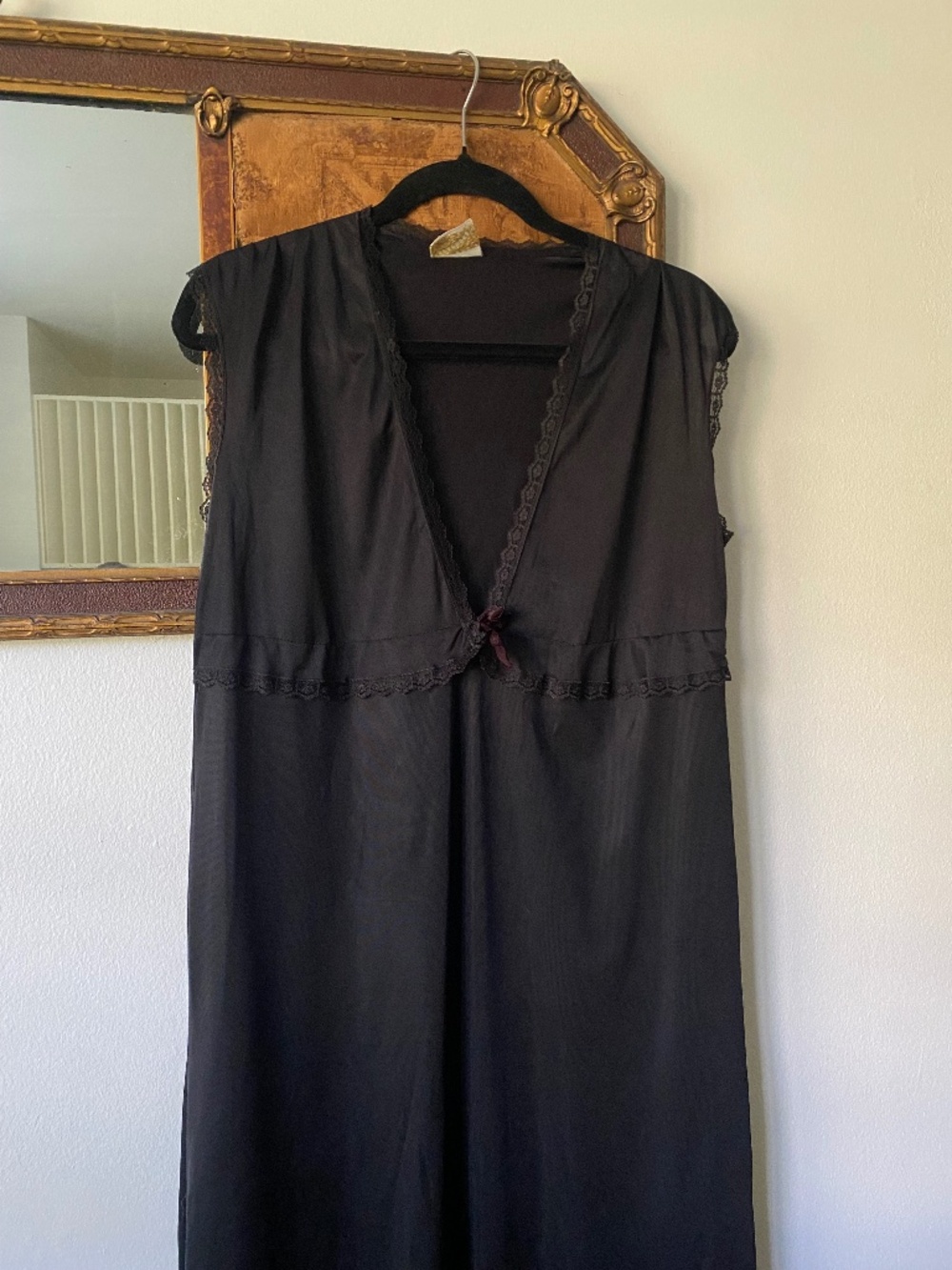 Vintage 1970s Stardust Black Maxi Slip Nightgown Boho Coquette L/XL